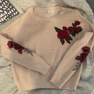 Cream sweater with rose embroidery